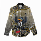 Personalized Magpies Football Mascot Women Casual Shirt Aboriginal Dot Art Style Vibrant Indigenous Pattern Design