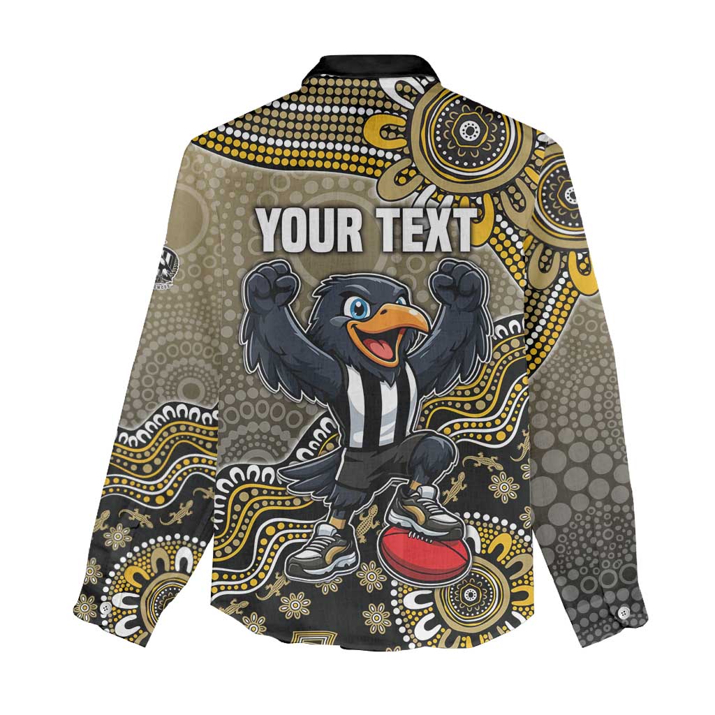 Personalized Magpies Football Mascot Women Casual Shirt Aboriginal Dot Art Style Vibrant Indigenous Pattern Design