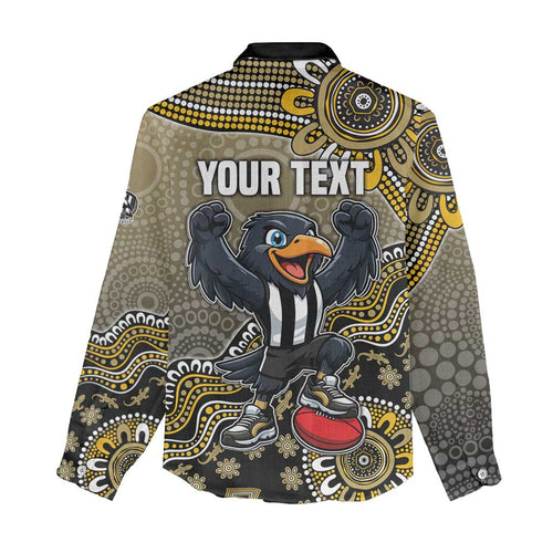 Personalized Magpies Football Mascot Women Casual Shirt Aboriginal Dot Art Style Vibrant Indigenous Pattern Design