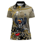 Personalized Magpies Football Mascot Women Polo Shirt Aboriginal Dot Art Style Vibrant Indigenous Pattern Design
