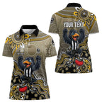 Personalized Magpies Football Mascot Women Polo Shirt Aboriginal Dot Art Style Vibrant Indigenous Pattern Design
