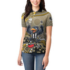 Personalized Magpies Football Mascot Women Polo Shirt Aboriginal Dot Art Style Vibrant Indigenous Pattern Design