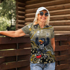 Personalized Magpies Football Mascot Women Polo Shirt Aboriginal Dot Art Style Vibrant Indigenous Pattern Design