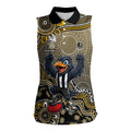Personalized Magpies Football Mascot Women Sleeveless Polo Shirt Aboriginal Dot Art Style Vibrant Indigenous Pattern Design