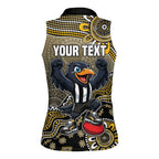 Personalized Magpies Football Mascot Women Sleeveless Polo Shirt Aboriginal Dot Art Style Vibrant Indigenous Pattern Design
