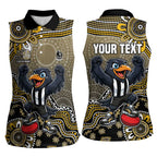 Personalized Magpies Football Mascot Women Sleeveless Polo Shirt Aboriginal Dot Art Style Vibrant Indigenous Pattern Design