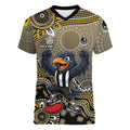 Personalized Magpies Football Mascot Women V-Neck T-Shirt Aboriginal Dot Art Style Vibrant Indigenous Pattern Design