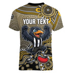 Personalized Magpies Football Mascot Women V-Neck T-Shirt Aboriginal Dot Art Style Vibrant Indigenous Pattern Design