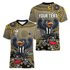 Personalized Magpies Football Mascot Women V-Neck T-Shirt Aboriginal Dot Art Style Vibrant Indigenous Pattern Design