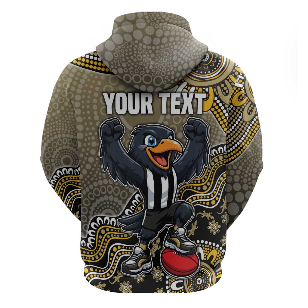 Personalized Magpies Football Mascot Zip Hoodie Aboriginal Dot Art Style Vibrant Indigenous Pattern Design