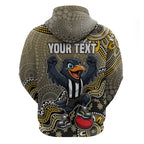 Personalized Magpies Football Mascot Zip Hoodie Aboriginal Dot Art Style Vibrant Indigenous Pattern Design
