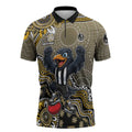 Personalized Magpies Football Mascot Zipper Polo Shirt Aboriginal Dot Art Style Vibrant Indigenous Pattern Design