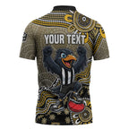 Personalized Magpies Football Mascot Zipper Polo Shirt Aboriginal Dot Art Style Vibrant Indigenous Pattern Design