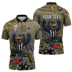 Personalized Magpies Football Mascot Zipper Polo Shirt Aboriginal Dot Art Style Vibrant Indigenous Pattern Design