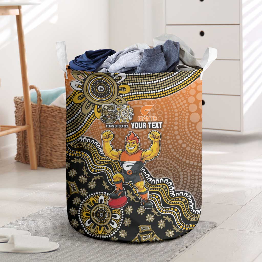 Personalized Giants Football Mascot Laundry Basket Aboriginal Dot Art Style Vibrant Indigenous Pattern Design
