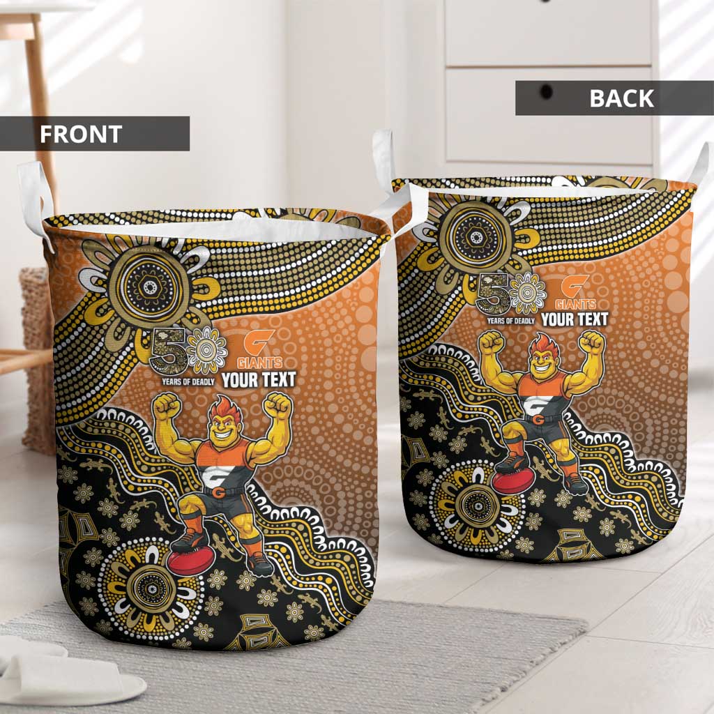 Personalized Giants Football Mascot Laundry Basket Aboriginal Dot Art Style Vibrant Indigenous Pattern Design