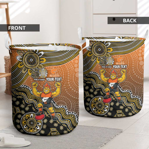 Personalized Giants Football Mascot Laundry Basket Aboriginal Dot Art Style Vibrant Indigenous Pattern Design