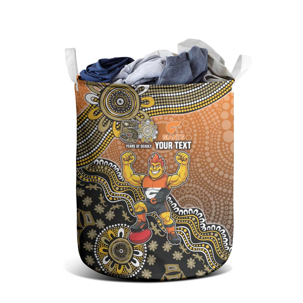 Personalized Giants Football Mascot Laundry Basket Aboriginal Dot Art Style Vibrant Indigenous Pattern Design
