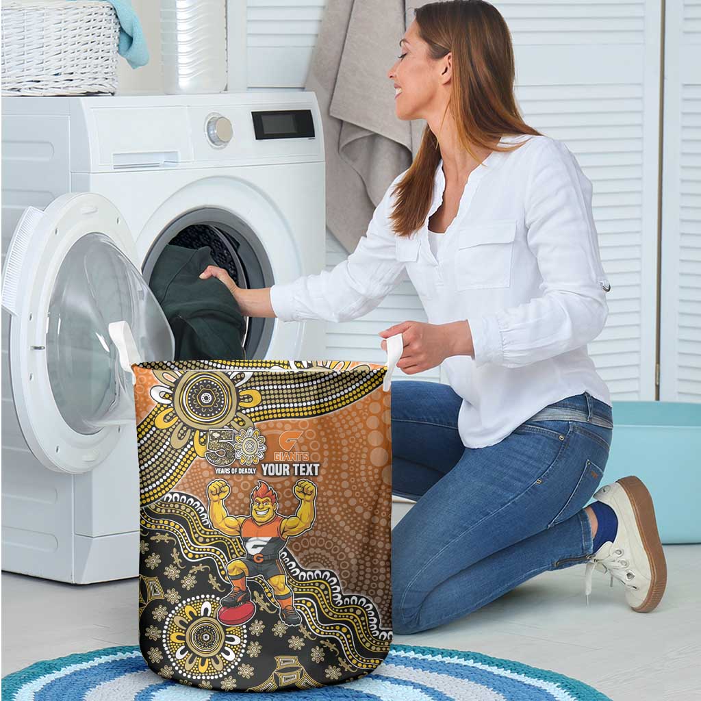 Personalized Giants Football Mascot Laundry Basket Aboriginal Dot Art Style Vibrant Indigenous Pattern Design