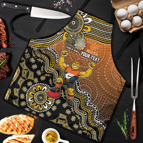 Personalized Giants Football Mascot Apron Aboriginal Dot Art Style Vibrant Indigenous Pattern Design