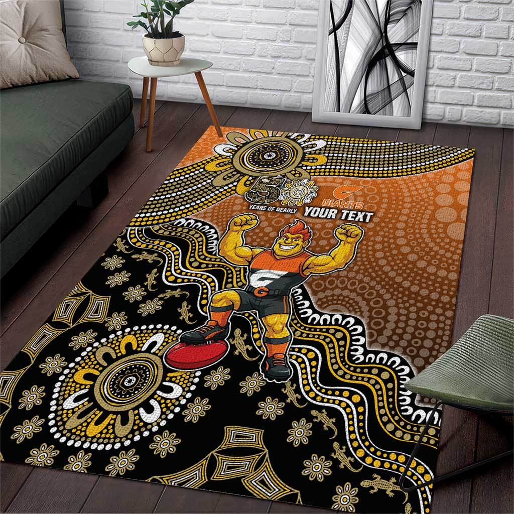 Personalized Giants Football Mascot Area Rug Aboriginal Dot Art Style Vibrant Indigenous Pattern Design
