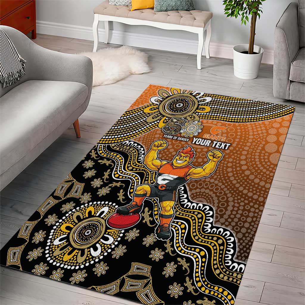 Personalized Giants Football Mascot Area Rug Aboriginal Dot Art Style Vibrant Indigenous Pattern Design