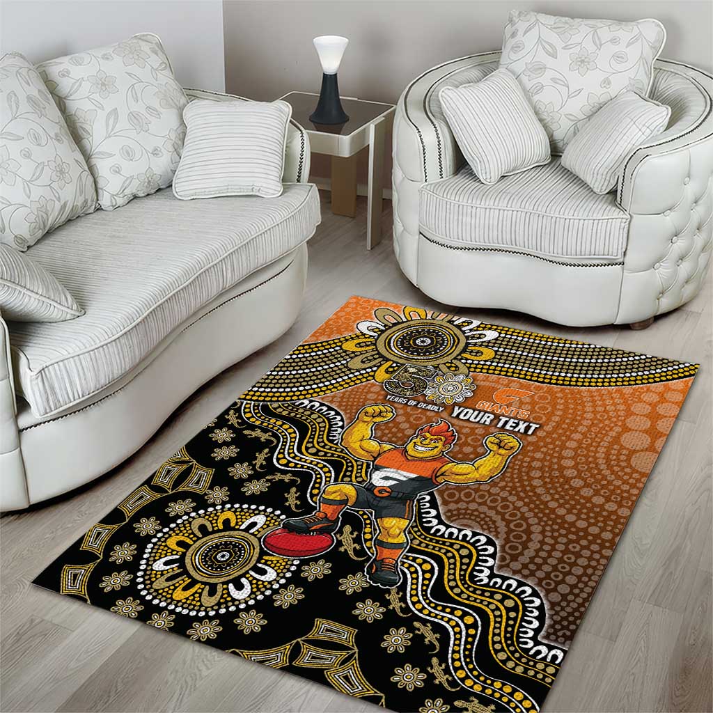 Personalized Giants Football Mascot Area Rug Aboriginal Dot Art Style Vibrant Indigenous Pattern Design