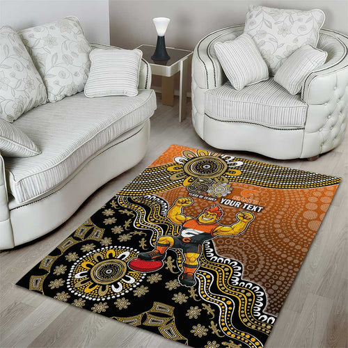 Personalized Giants Football Mascot Area Rug Aboriginal Dot Art Style Vibrant Indigenous Pattern Design