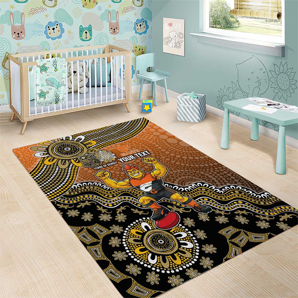 Personalized Giants Football Mascot Area Rug Aboriginal Dot Art Style Vibrant Indigenous Pattern Design