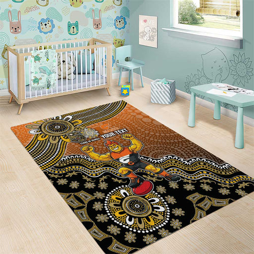 Personalized Giants Football Mascot Area Rug Aboriginal Dot Art Style Vibrant Indigenous Pattern Design