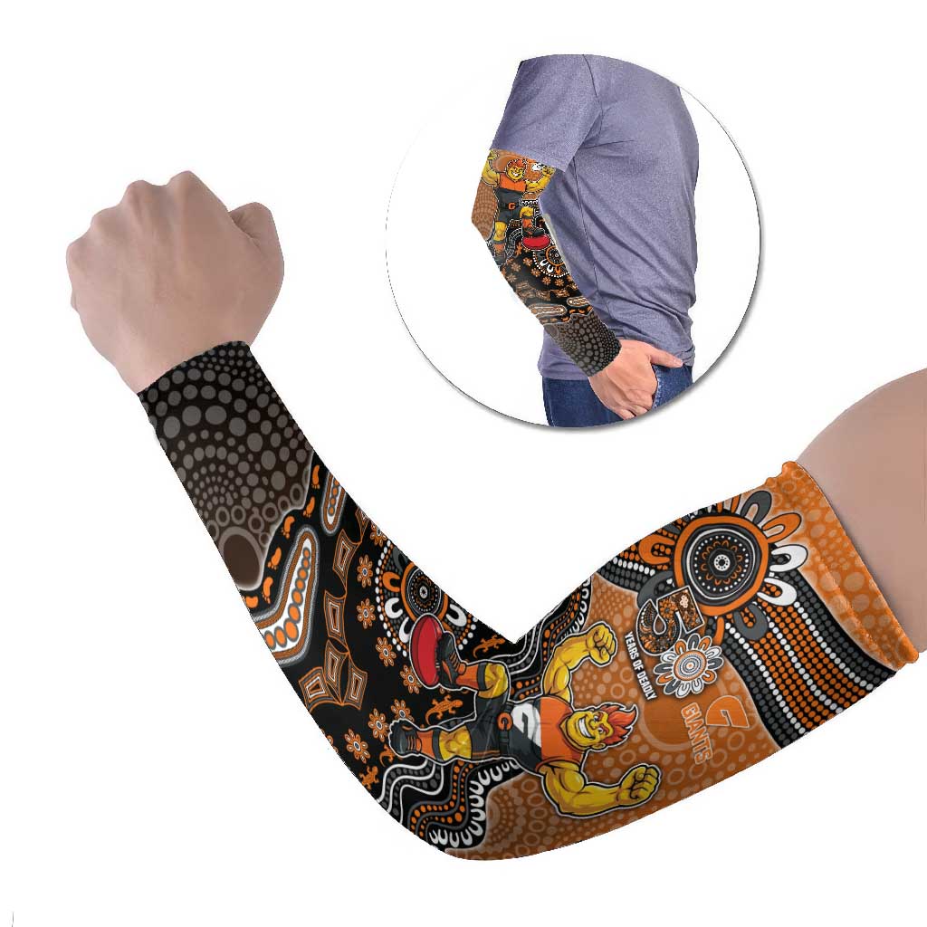 Personalized Giants Football Mascot Arm Sleeves Aboriginal Dot Art Style Vibrant Indigenous Pattern Design