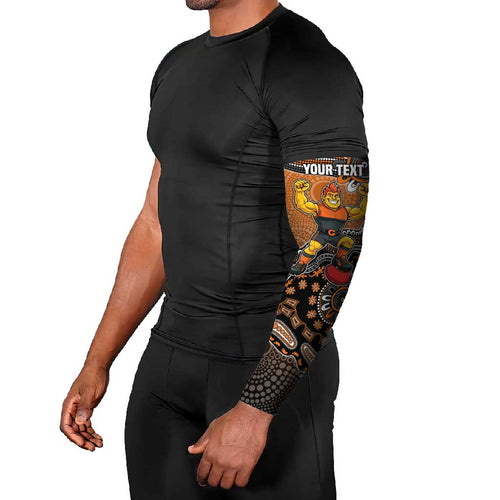 Personalized Giants Football Mascot Arm Sleeves Aboriginal Dot Art Style Vibrant Indigenous Pattern Design