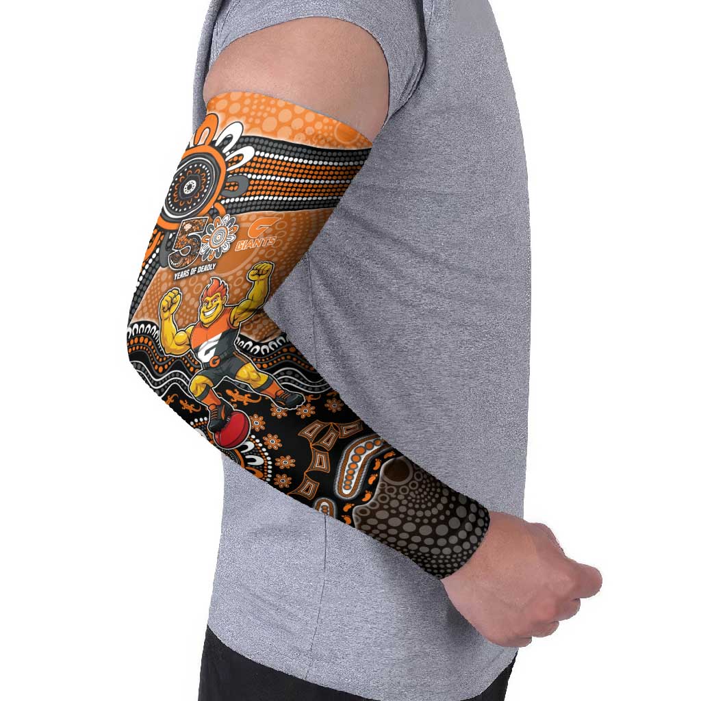 Personalized Giants Football Mascot Arm Sleeves Aboriginal Dot Art Style Vibrant Indigenous Pattern Design