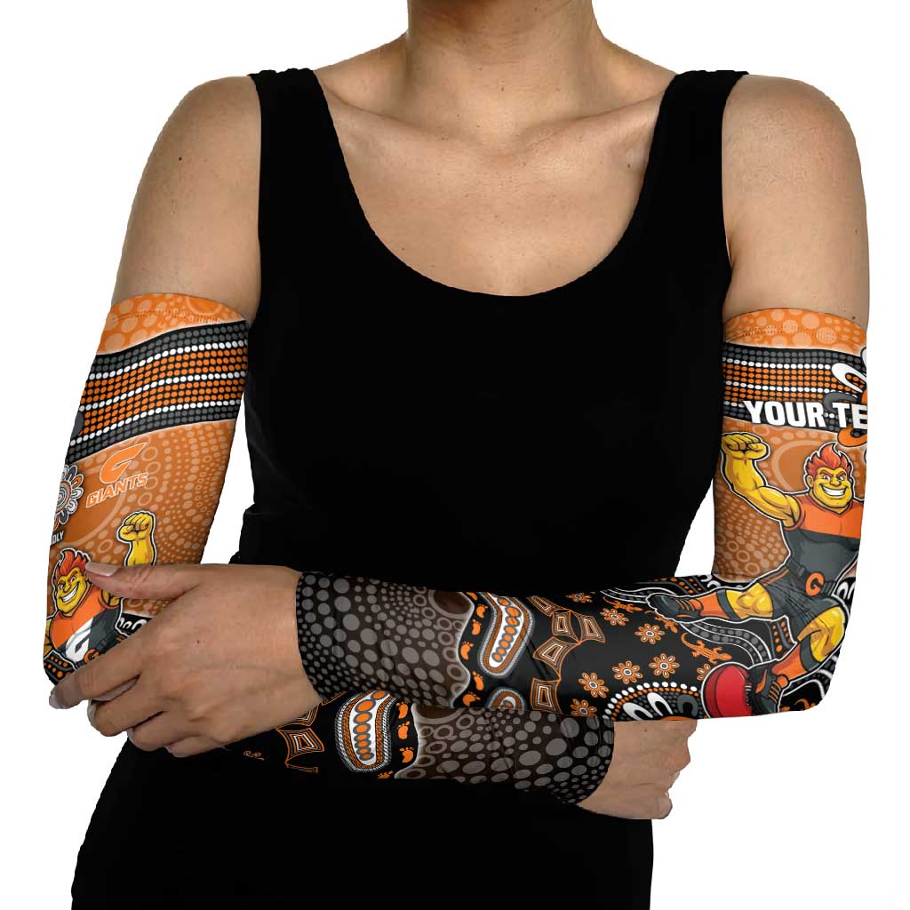 Personalized Giants Football Mascot Arm Sleeves Aboriginal Dot Art Style Vibrant Indigenous Pattern Design