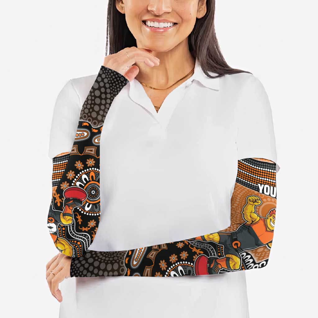 Personalized Giants Football Mascot Arm Sleeves Aboriginal Dot Art Style Vibrant Indigenous Pattern Design