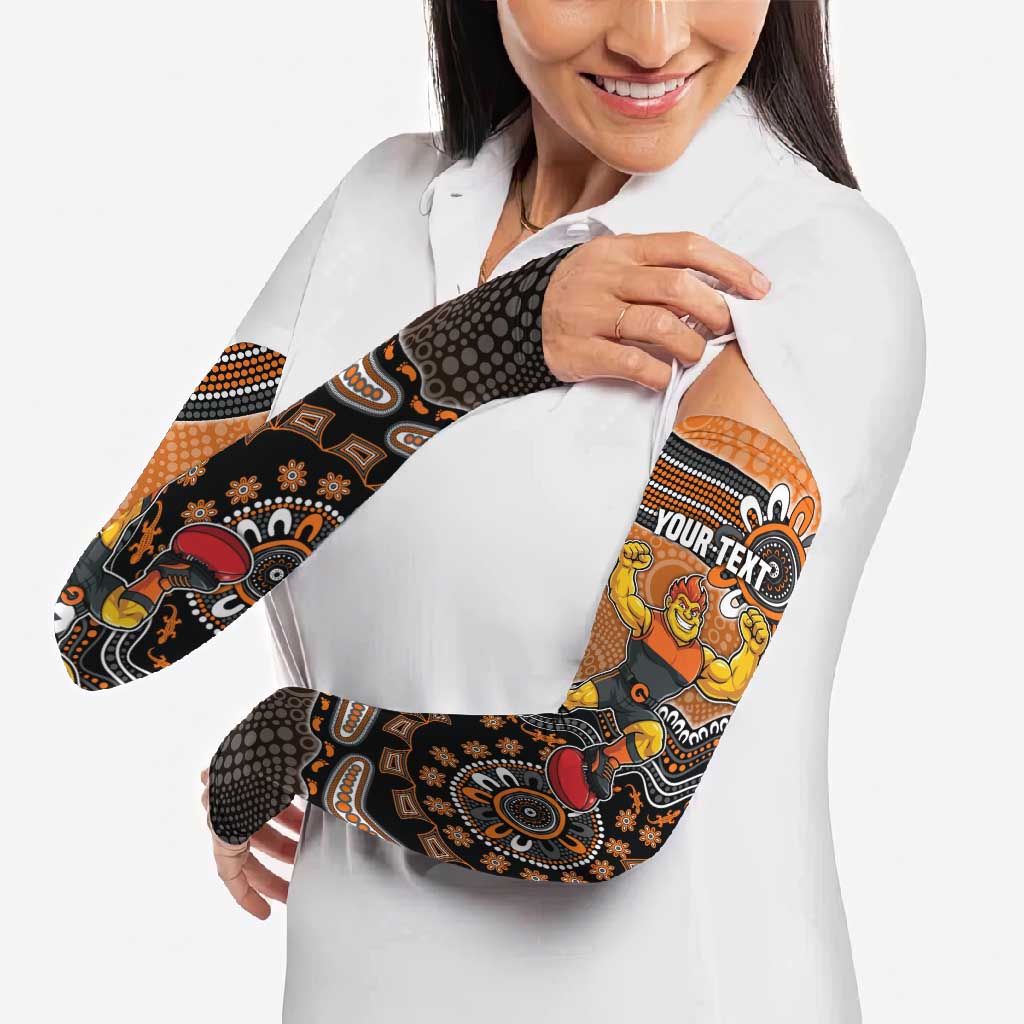 Personalized Giants Football Mascot Arm Sleeves Aboriginal Dot Art Style Vibrant Indigenous Pattern Design