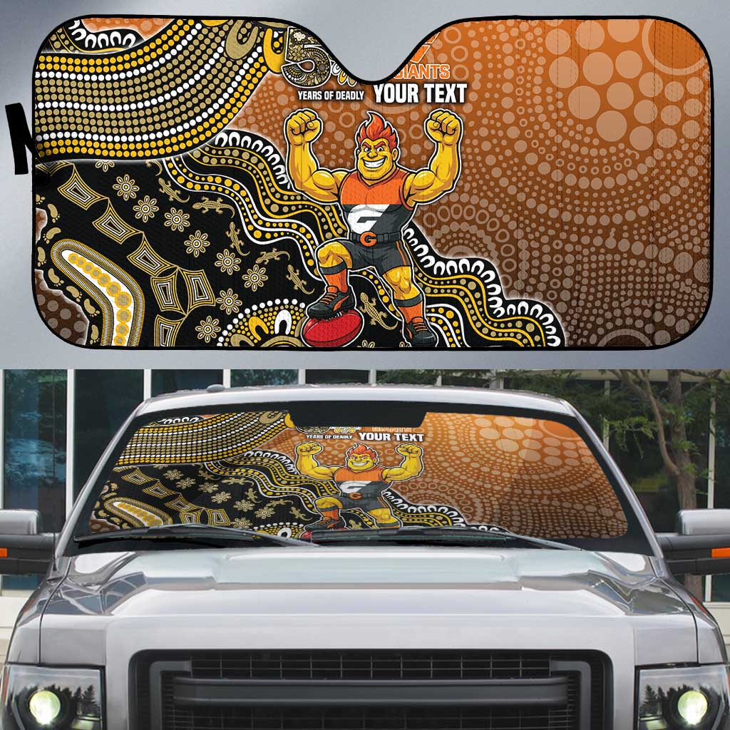 Personalized Giants Football Mascot Auto Sun Shade Aboriginal Dot Art Style Vibrant Indigenous Pattern Design
