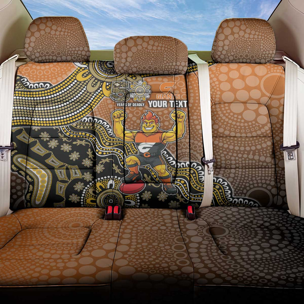 Personalized Giants Football Mascot Back Car Seat Cover Aboriginal Dot Art Style Vibrant Indigenous Pattern Design