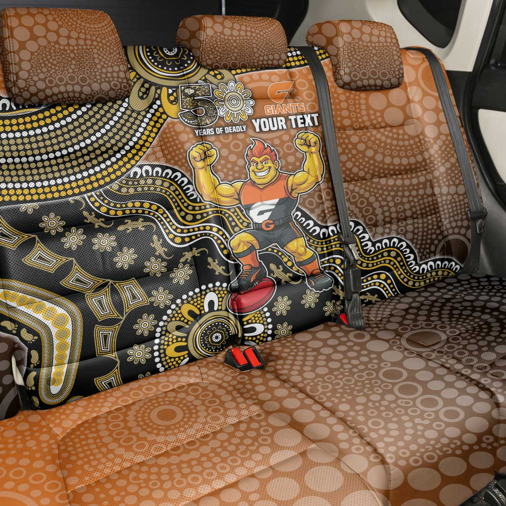 Personalized Giants Football Mascot Back Car Seat Cover Aboriginal Dot Art Style Vibrant Indigenous Pattern Design