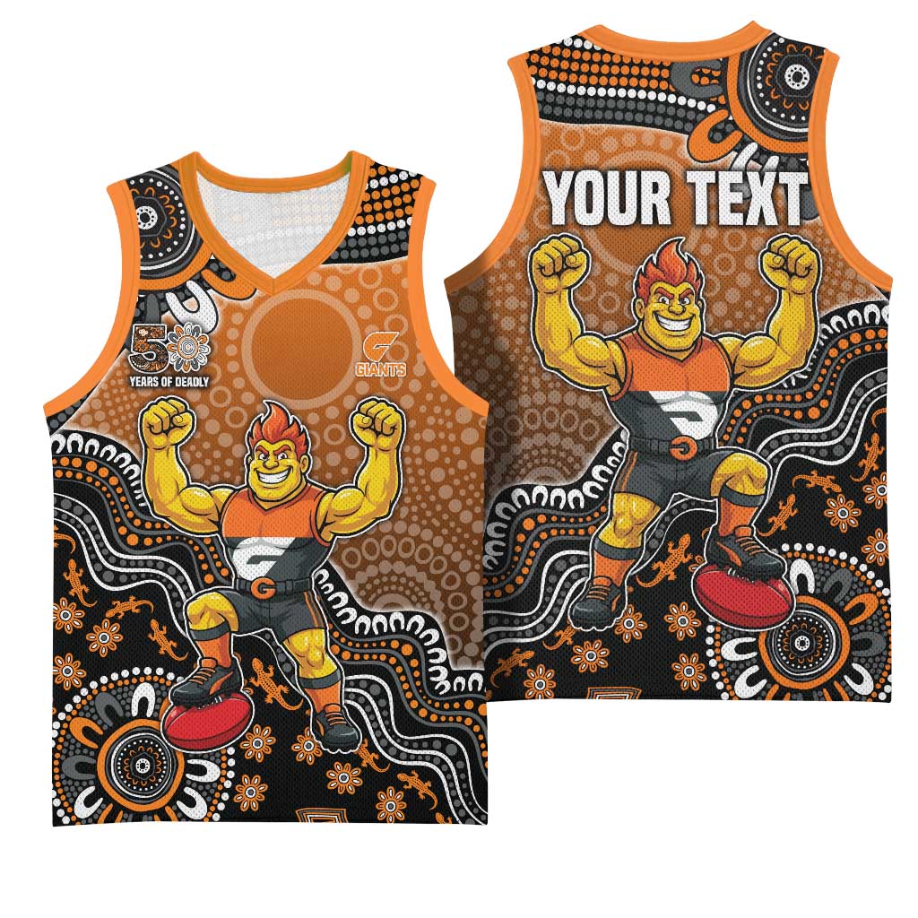 Personalized Giants Football Mascot Basketball Jersey Aboriginal Dot Art Style Vibrant Indigenous Pattern Design