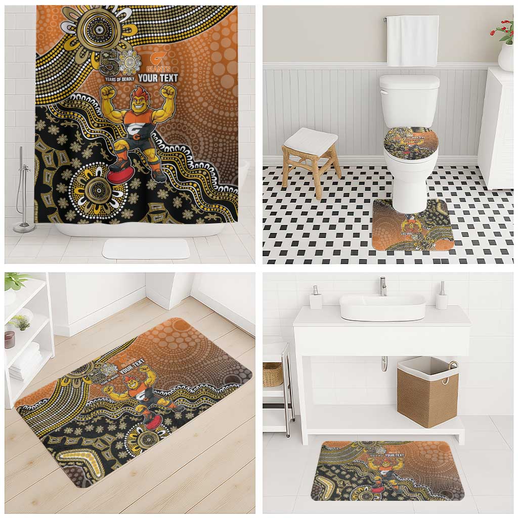 Personalized Giants Football Mascot Bathroom Set Aboriginal Dot Art Style Vibrant Indigenous Pattern Design