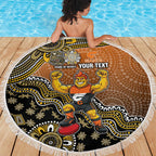 Personalized Giants Football Mascot Beach Blanket Aboriginal Dot Art Style Vibrant Indigenous Pattern Design