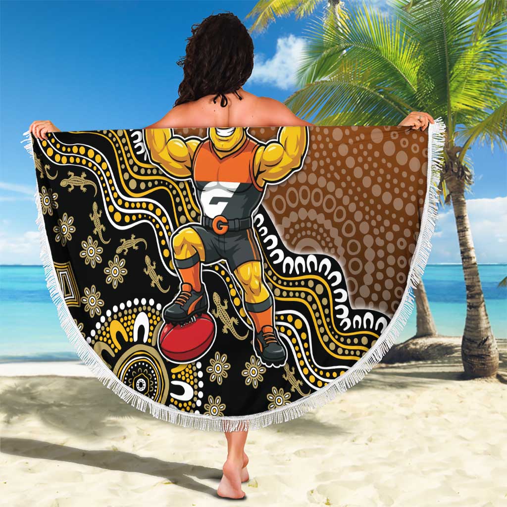 Personalized Giants Football Mascot Beach Blanket Aboriginal Dot Art Style Vibrant Indigenous Pattern Design