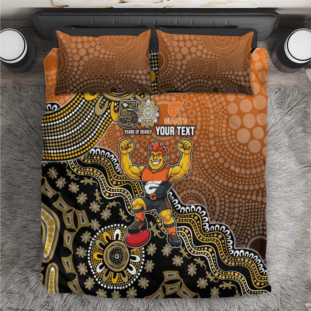 Personalized Giants Football Mascot Bedding Set Aboriginal Dot Art Style Vibrant Indigenous Pattern Design