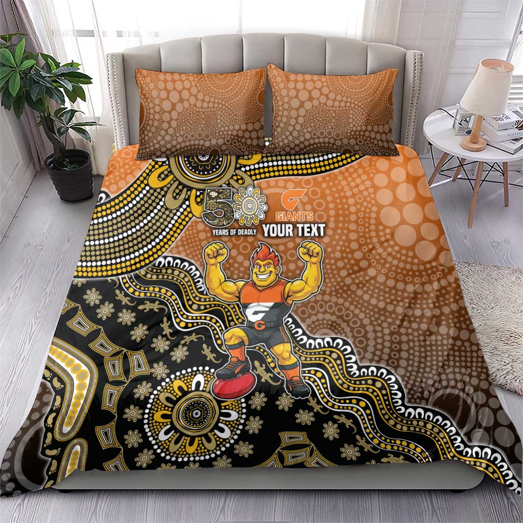 Personalized Giants Football Mascot Bedding Set Aboriginal Dot Art Style Vibrant Indigenous Pattern Design
