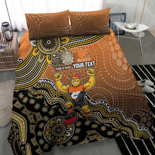 Personalized Giants Football Mascot Bedding Set Aboriginal Dot Art Style Vibrant Indigenous Pattern Design