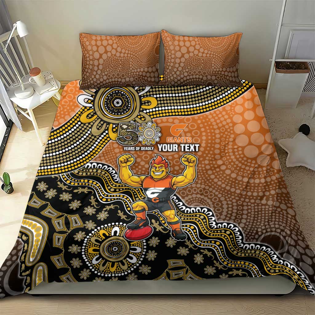 Personalized Giants Football Mascot Bedding Set Aboriginal Dot Art Style Vibrant Indigenous Pattern Design