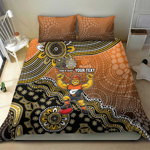 Personalized Giants Football Mascot Bedding Set Aboriginal Dot Art Style Vibrant Indigenous Pattern Design