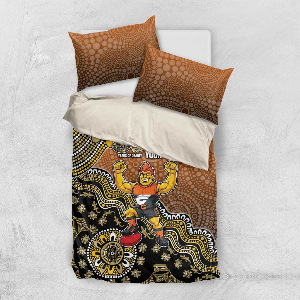 Personalized Giants Football Mascot Bedding Set Aboriginal Dot Art Style Vibrant Indigenous Pattern Design