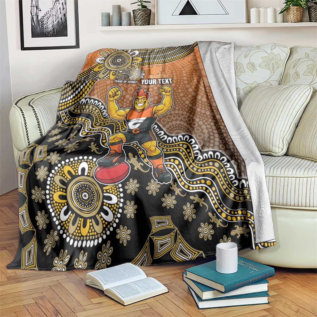 Personalized Giants Football Mascot Blanket Aboriginal Dot Art Style Vibrant Indigenous Pattern Design